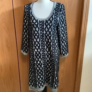 Anthropologie Moth Textured Black And Cream Sweater Dress Sz-M